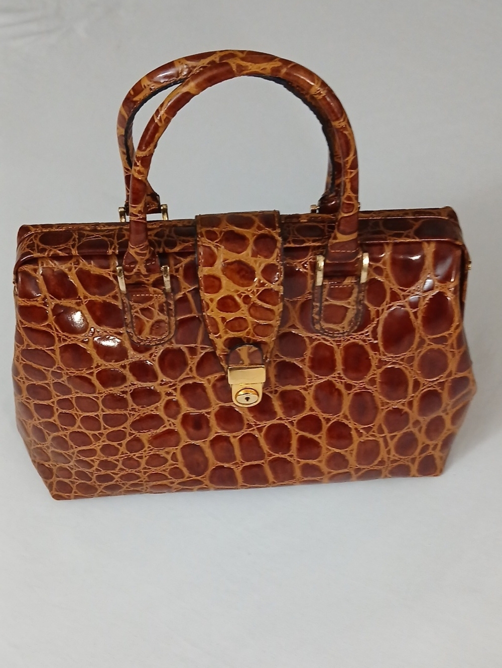 Marzia Croc Embossed Leather Satchel